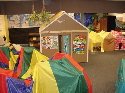 the media center with reading caves