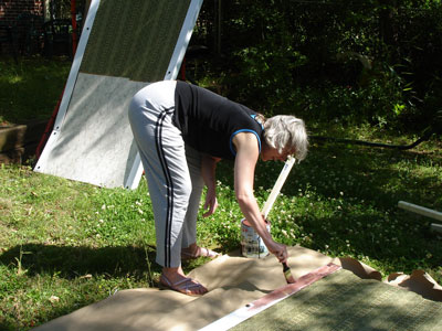 Mary Frances painting the woodwork