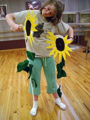 Molly with sunflower puppet prototypes